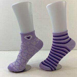 Womens Purple Heart & Striped Ankle Socks Set Of 2 Adorably Whimsical